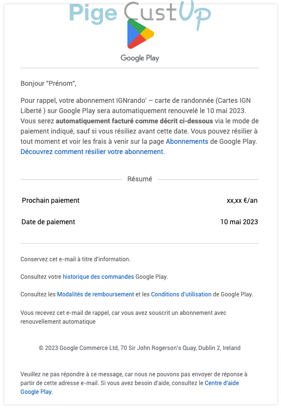 Exemple de Type de media  e-mailing - Google - Marketing fidélisation - Renouvellement abonnement