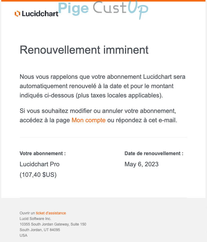 Exemple de Type de media  e-mailing - Lucidchart - Marketing fidélisation - Renouvellement abonnement