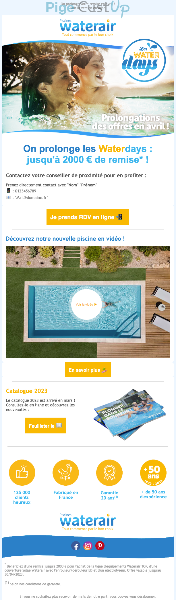 Exemple de Type de media  e-mailing - Piscines Waterair - Marketing relationnel - Newsletter