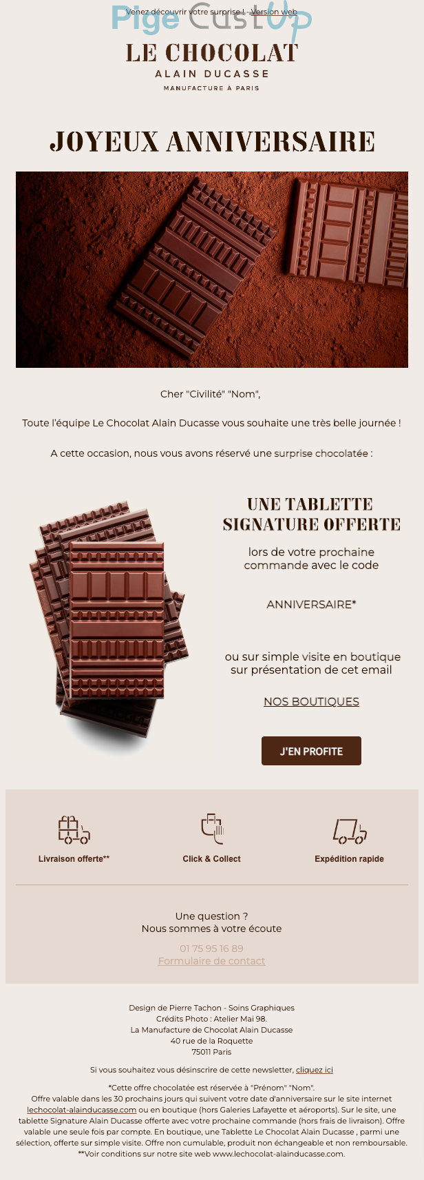 Exemple de Type de media  e-mailing - Alain Ducasse - Marketing relationnel - Anniversaire / Fête contact