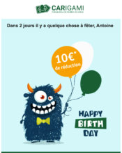 e-mailing - Services - Carigami - B2B - Marketing relationnel - Anniversaire / Fête contact - 01/2023