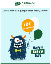 e-mailing - Services - Carigami - B2B - Marketing relationnel - Anniversaire / Fête contact - 02/2020