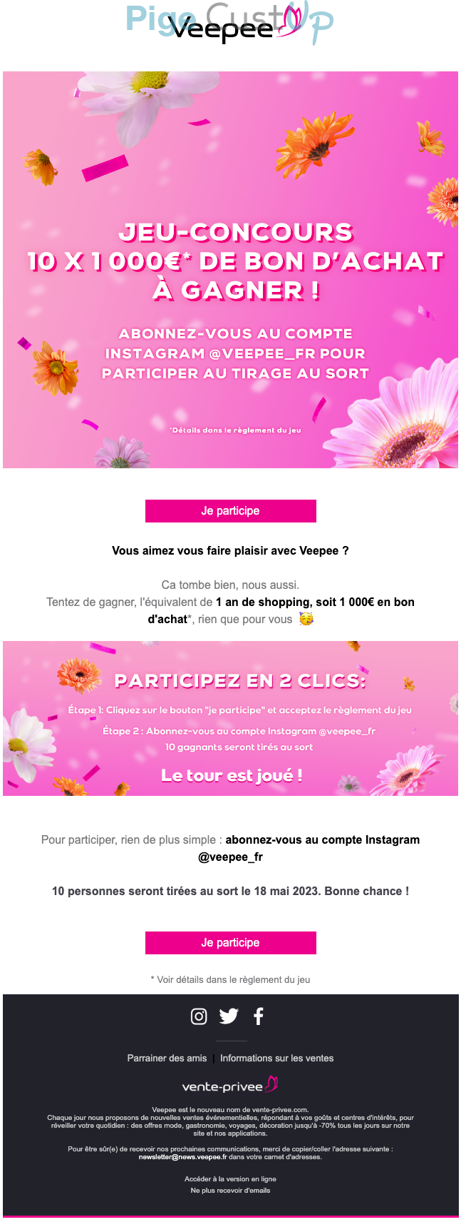 Exemple de Type de media  e-mailing - Veepee - Marketing Acquisition - Jeu promo