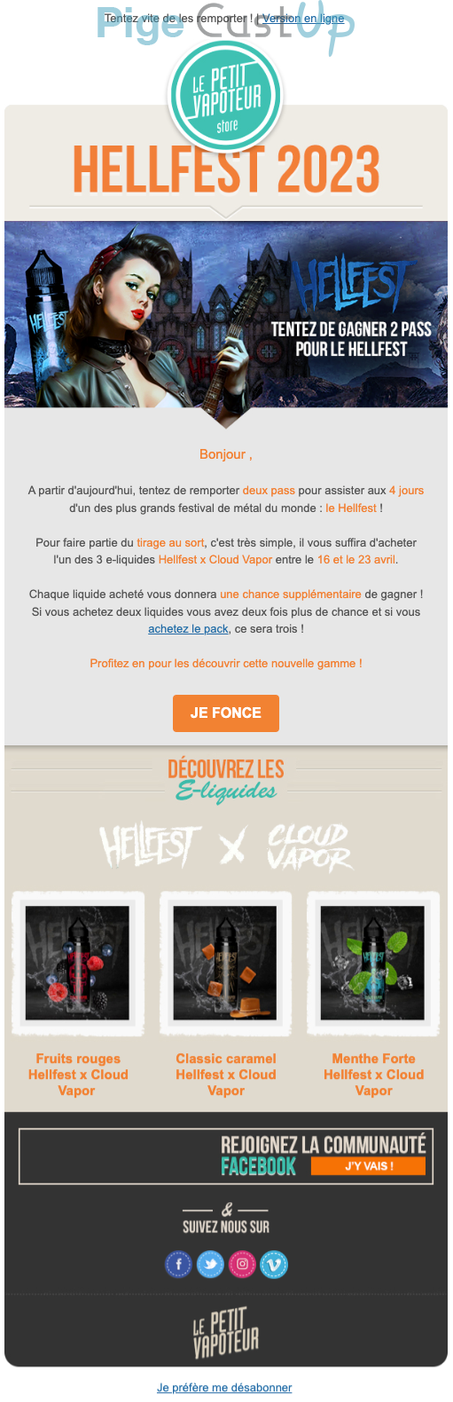 Exemple de Type de media  e-mailing - Le Petit Vapoteur - Marketing Acquisition - Jeu promo