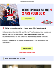 e-mailing - Marketing Acquisition - Acquisition abonnements - Marketing marque - Anniversaire marque - Libération - 04/2023