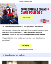 e-mailing - Média Edition Réseaux Sociaux - Libération - B2C - Marketing Acquisition - Acquisition abonnements - Marketing marque - Anniversaire marque - 