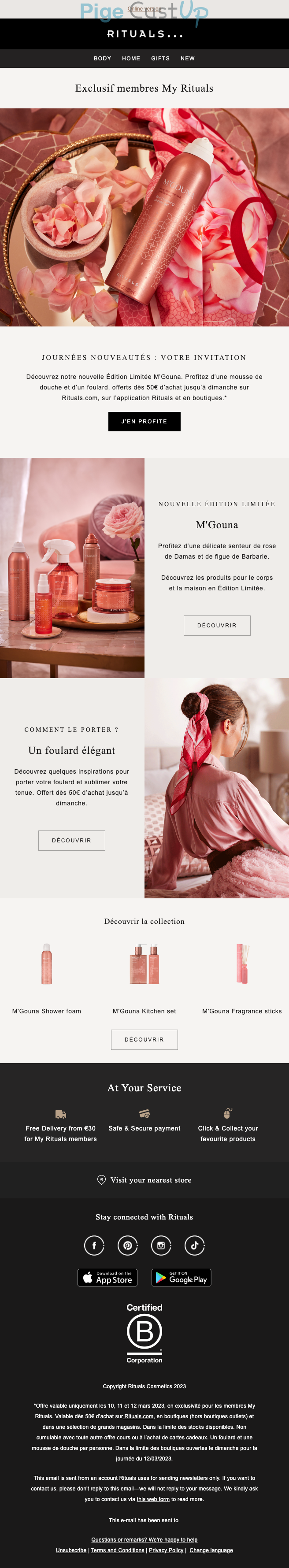 Exemple de Type de media  e-mailing - Rituals Cosmetics - Marketing fidélisation - Animation / Vie du Programme de Fidélité