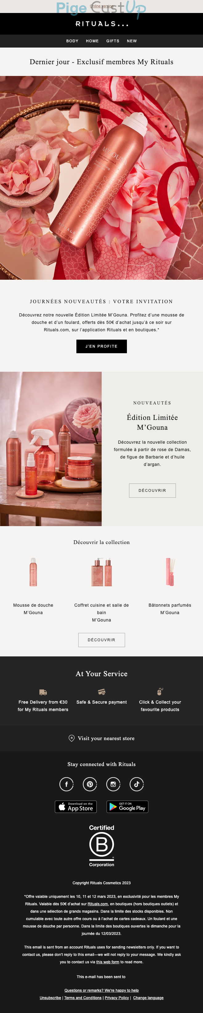 Exemple de Type de media  e-mailing - Rituals Cosmetics - Marketing fidélisation - Animation / Vie du Programme de Fidélité - Marketing Acquisition - Derniers jours