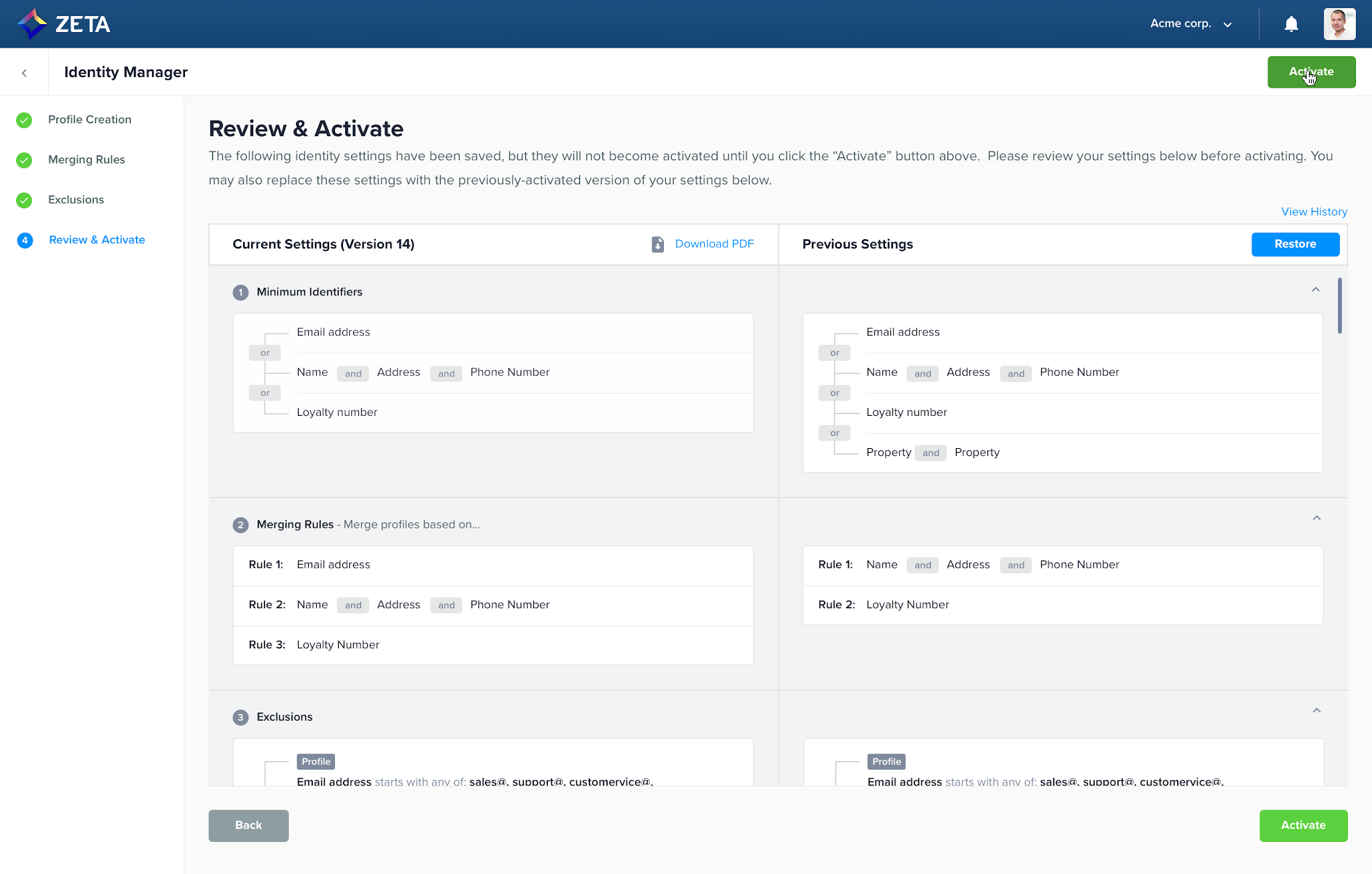 zeta marketing platform regles deduplication merging 6