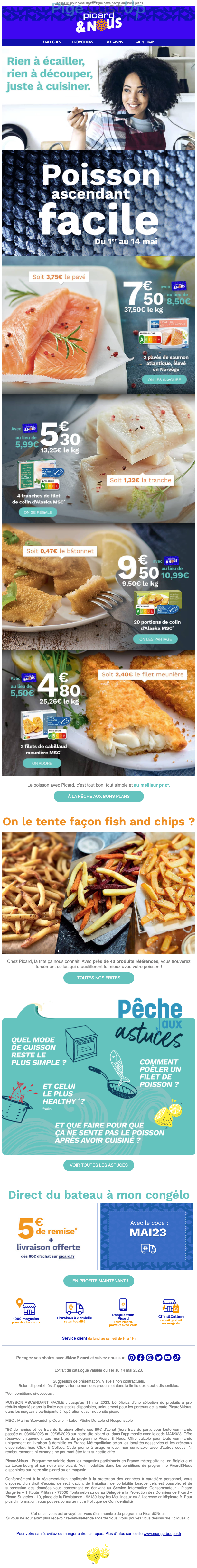 Exemple de Type de media  e-mailing - Picard - Marketing marque - Communication Produits - Nouveaux produits - Marketing fidélisation - Points et statut - Marketing relationnel - Newsletter