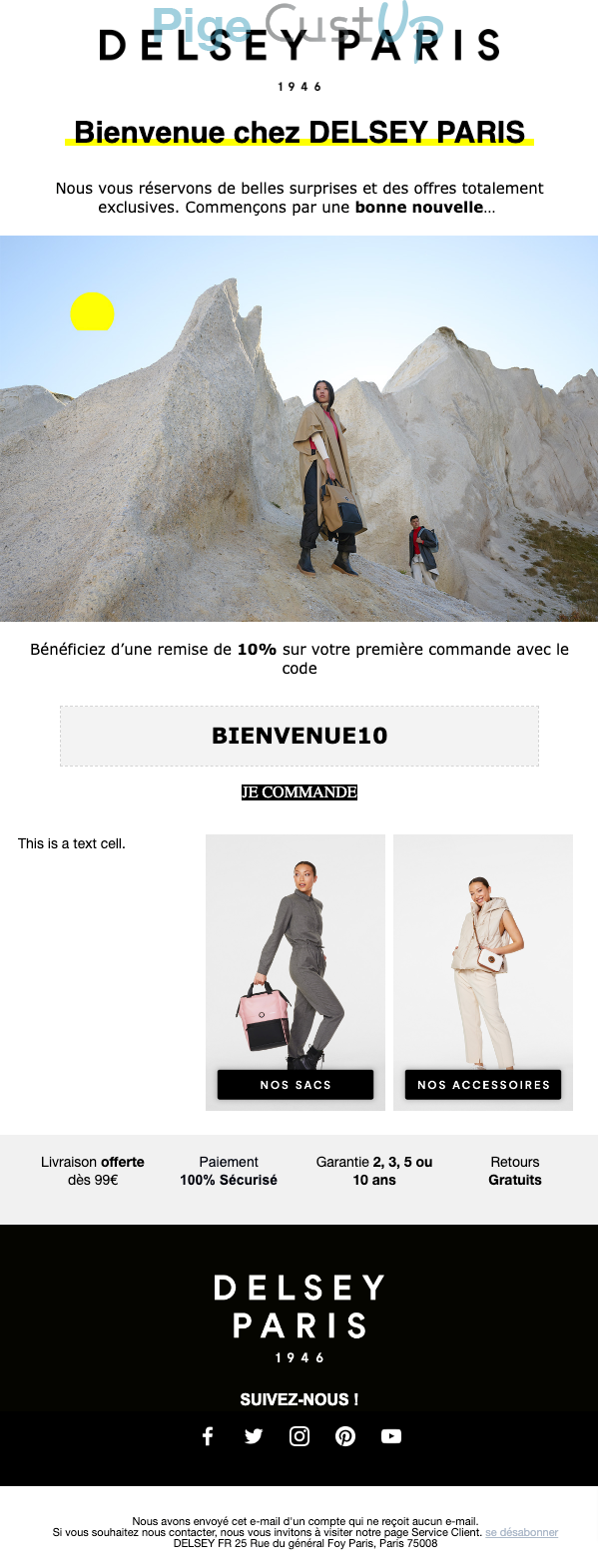 Exemple de Type de media  e-mailing - Delsey Paris - Marketing relationnel - Bienvenue - Welcome