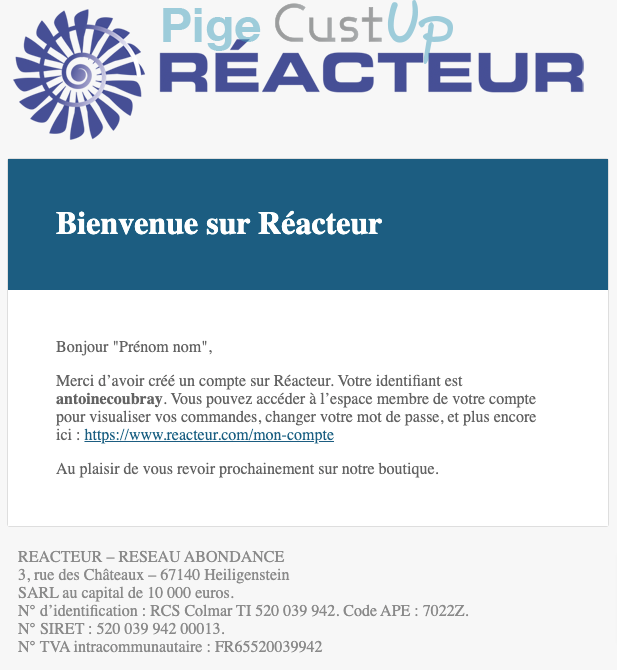 Exemple de Type de media  e-mailing - Réacteur - Transactionnels - Confirmation Création de Compte