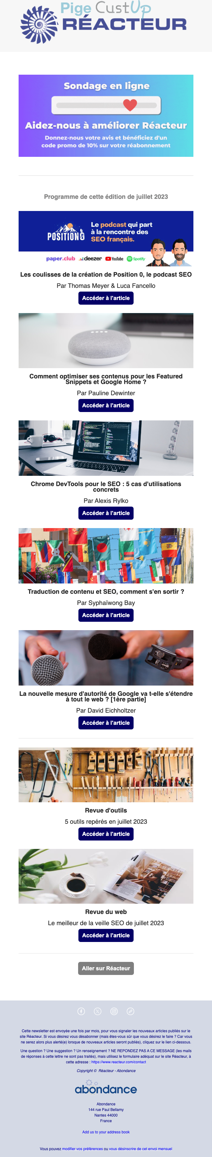 Exemple de Type de media  e-mailing - Réacteur - Enquêtes Clients - NPS / Avis clients - Marketing relationnel - Newsletter