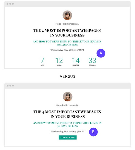 Versions A et B d'une landing page