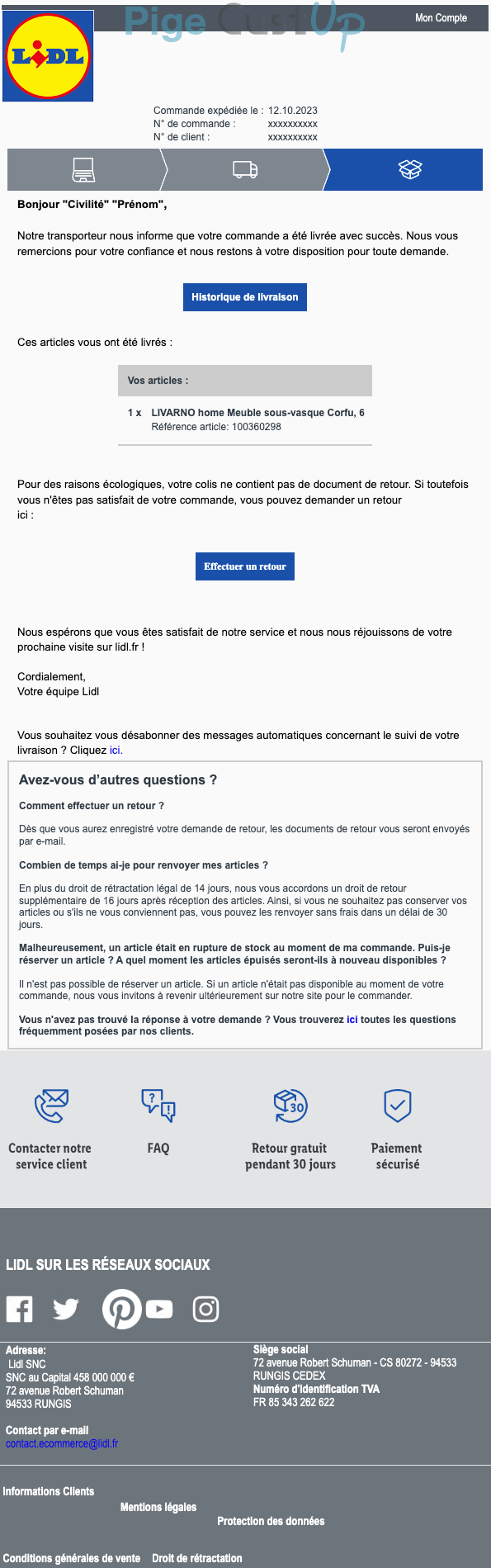 Exemple de Type de media  e-mailing - Lidl - Transactionnels - Confirmation Livraison