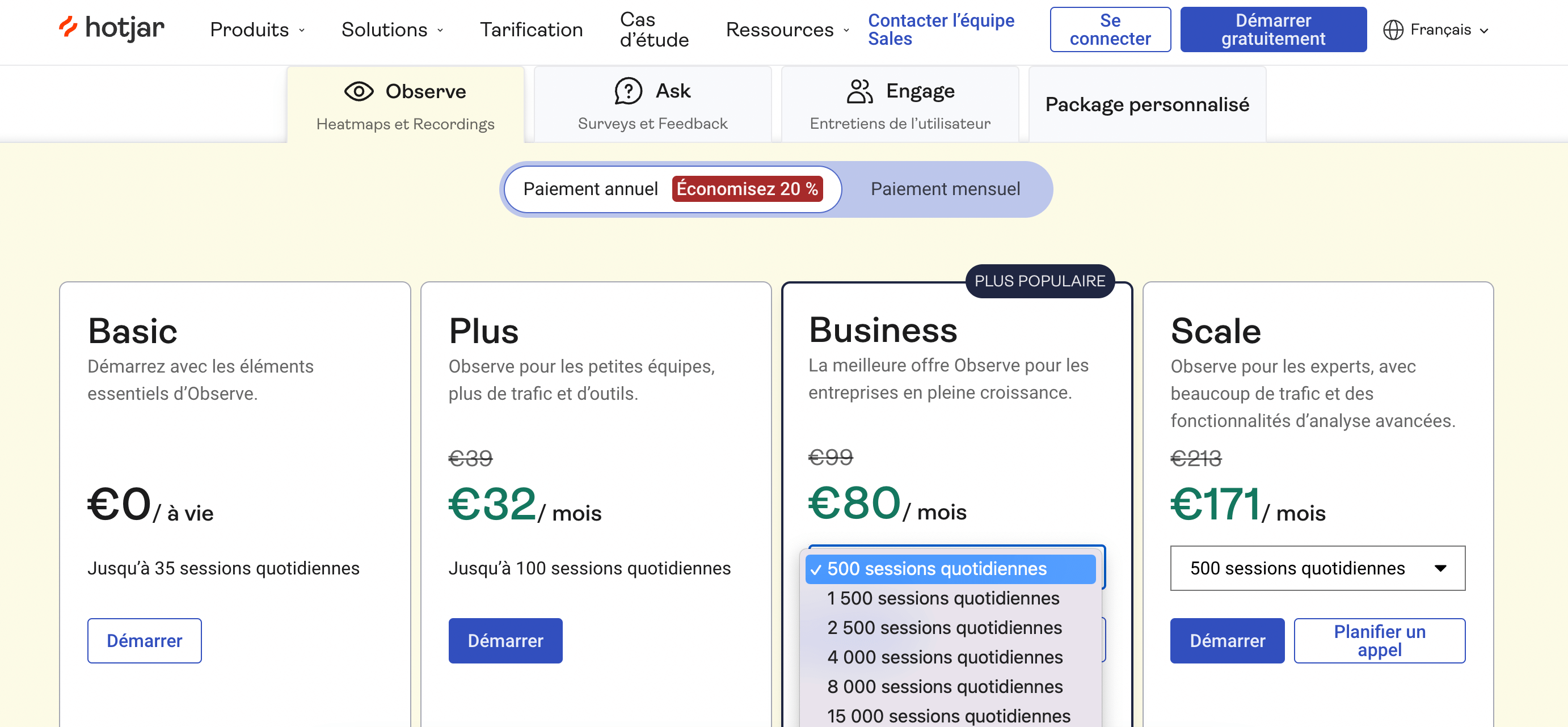 hotjar pricing saas b2b