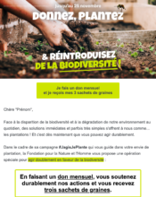 e-mailing - Marketing Acquisition - Collecte de dons - Gratuit - Cadeau - Fondation pour la Naure et l'Homme - 11/2023