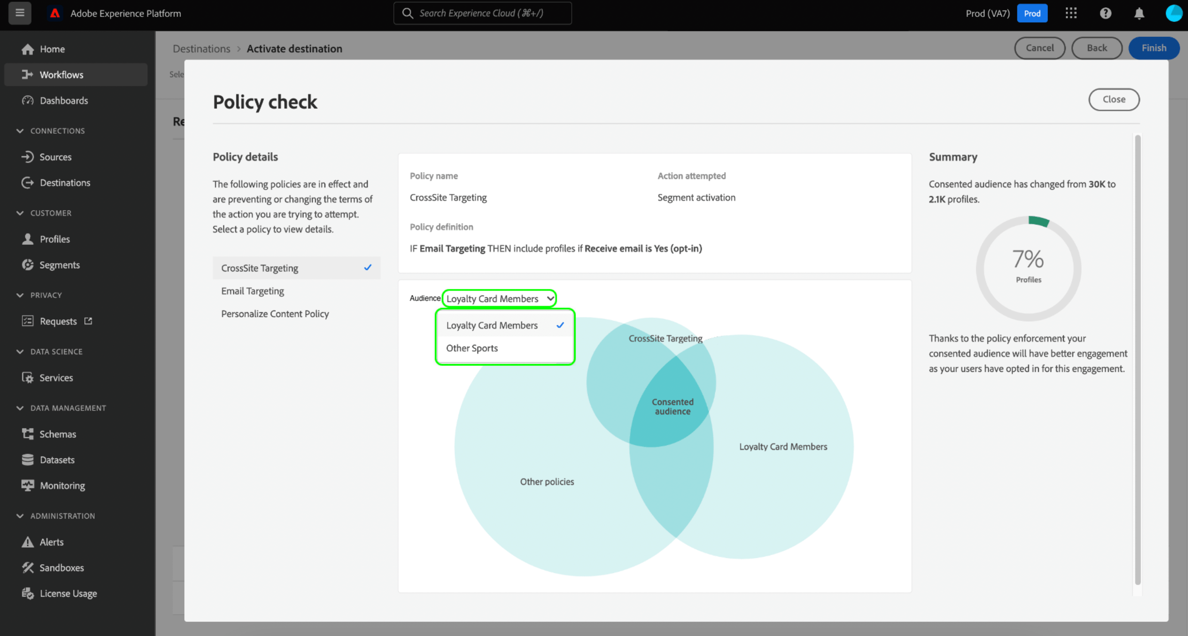 adobe real time cdp policy check 