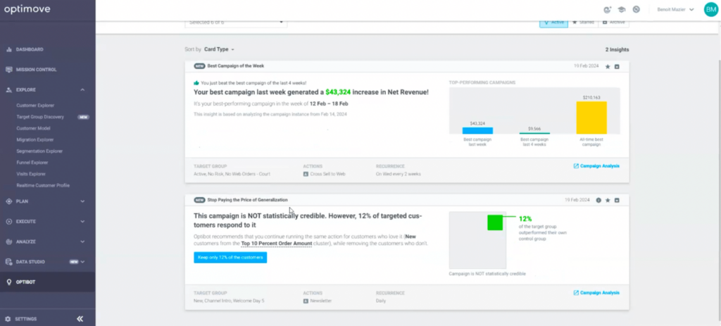 benchmark customer data platform cdp optimove journey builder optibot