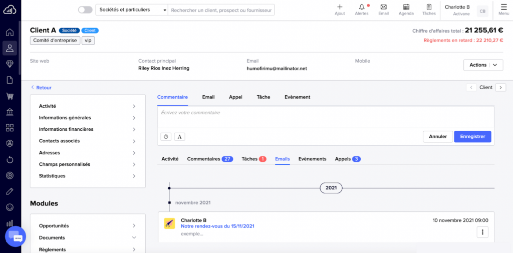 fiche client crm commercial exemple sellsy